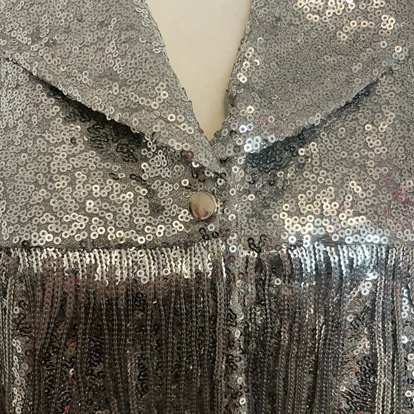 Saints & Hearts Silver Sequin Fringe Cropped Jacket - Picture 4 of 10